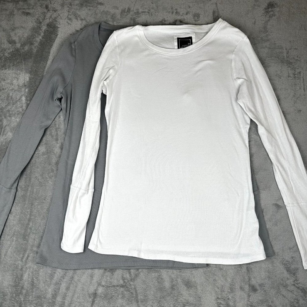Lillie & Lottie Women Long Sleeve Causal Shirts SZ XL Stretchy Lot 2 Gray White
